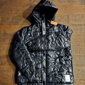 New Eco-Friendly Wasted Collective Black Quilted Hooded Jacket (Unisex) Sz Large